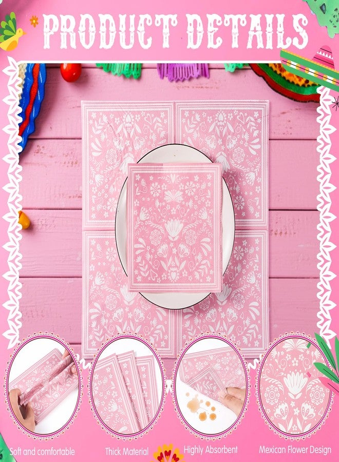 FillTouch مجموعة فيلتاش من 100 قطعة من مناديل فييستا مكسيكية، مناديل ورقية مزينة بزهرة ماندالا، زينة حفلات مكسيكية لحفلات استقبال المولود الجديد، مستلزمات حفلات عيد ميلاد مكسيكية (وردي وأبيض) - Image 3